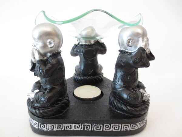 Horen, zien, zwijgen - zilver/zwart - 3 monniken - oliebrander