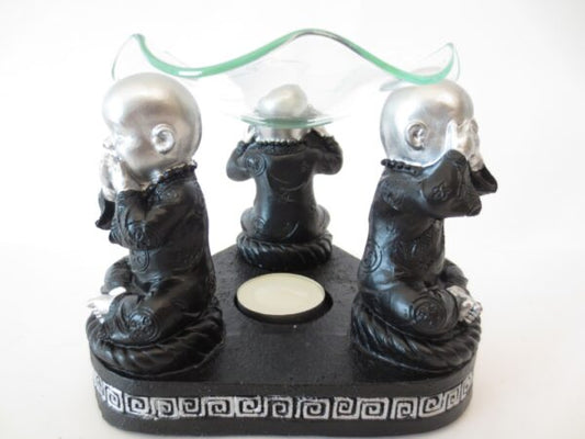 Horen, zien, zwijgen - zilver/zwart - 3 monniken - oliebrander