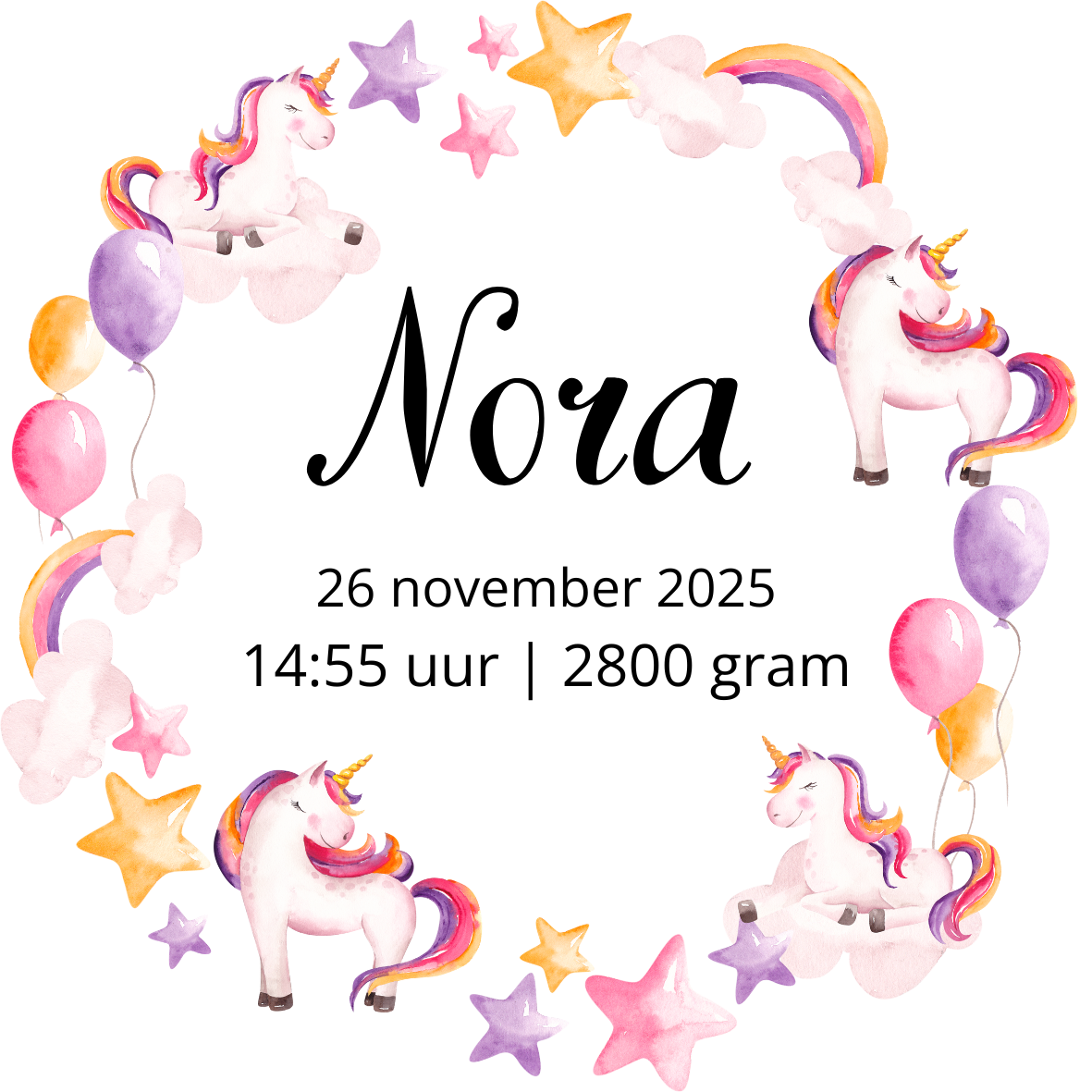 Gepersonaliseerde geboortetegeltje - unicorn