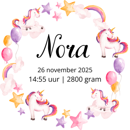 Gepersonaliseerde geboortetegeltje - unicorn